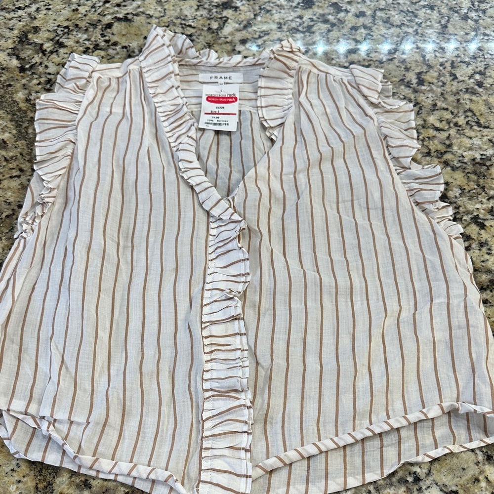 Frame Denim White and Brown Striped Blouse